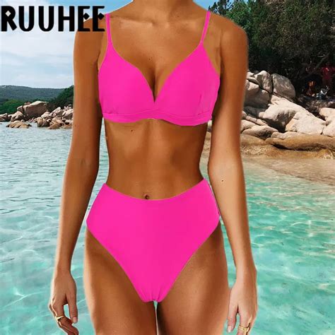 Ruuhee Neon High Waisted Bikini 2020 Women Swimsuit Push Up Swimwear