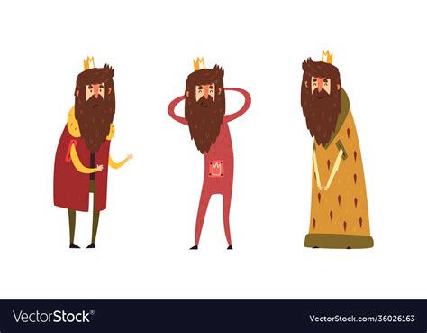 Funny king character set old comic bearded Vector Image