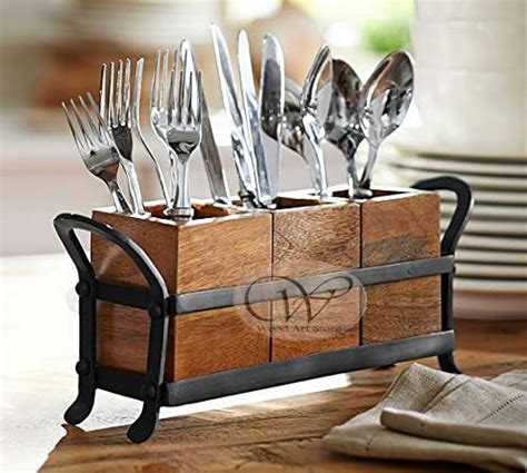 Wood Art Store Wooden Cutlery Holder For Dining Table With Wooden Jar