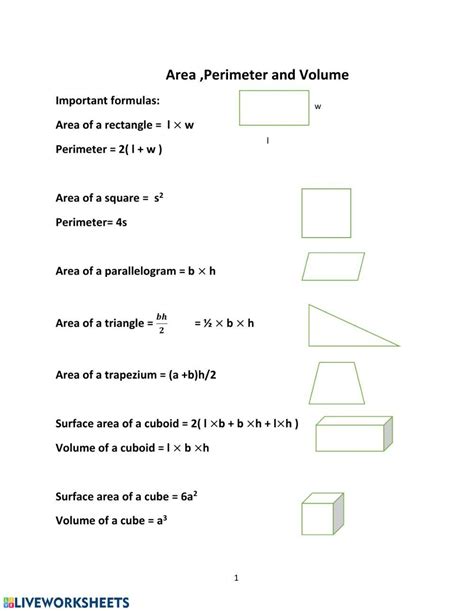 Perimeter Area And Volume Formulas Create Abilities Math Charts Worksheets Library