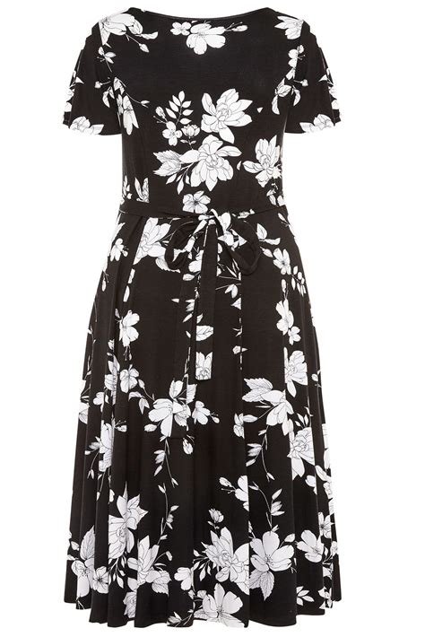 Black & White Floral Midi Dress | Yours Clothing