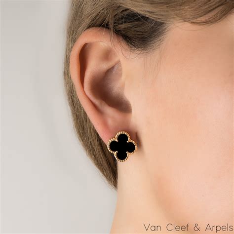 Van Cleef Arpels Yellow Gold Onyx Vintage Alhambra Earrings