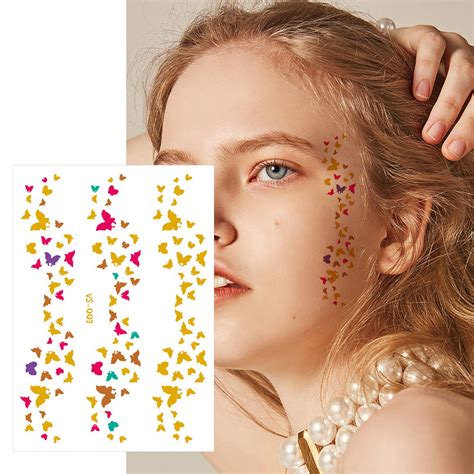 Niuredltd Metal Temporary Tattoo Stickers Face Gold Temporary Transfer