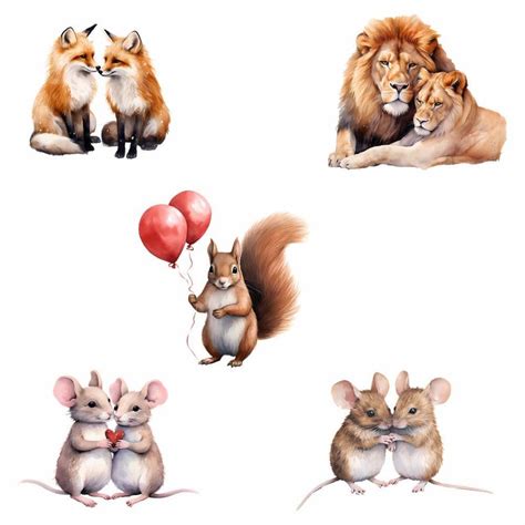 Valentinstag Tiere Aquarell Clipart 30 PNG Bilder Niedlichen Tier