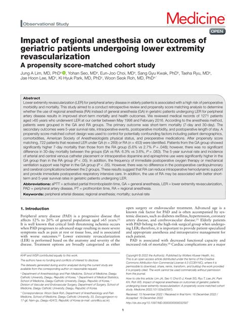 Pdf Impact Of Regional Anesthesia On Outcomes Of Geriatric Patients