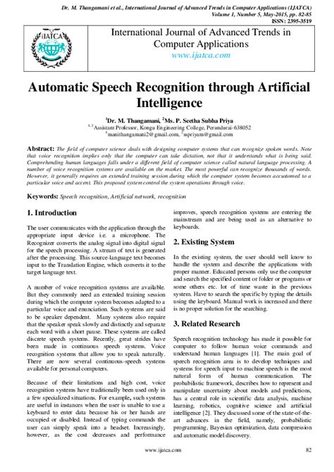 Pdf Automatic Speech Recognition Through Artificial Intelligence