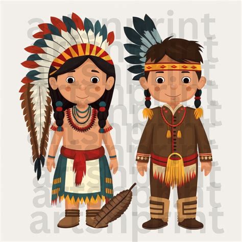 Native American Indian Kids Clipart Png 4 Pack 300 Dpi Realistic