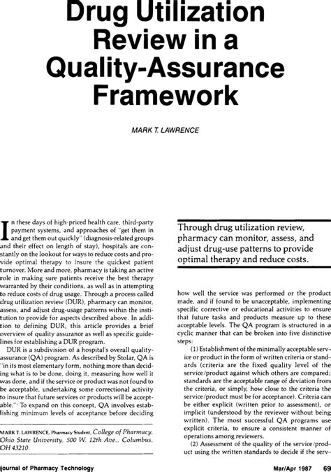 Drug Utilization Review In A Quality Assurance Framework Mark T