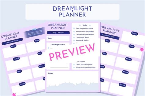 Dreamlight Valley Planner Set Daily Checklist And Gift Guide Tracker