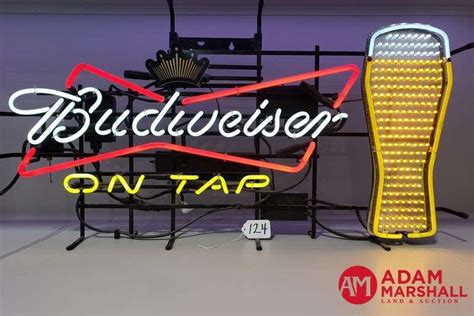 Budweiser On Tap Bowtie Glass Led Neon Sign With Fill Up Beer Glass