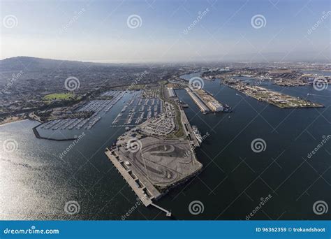 Aerial Of San Pedro Marina And Harbor In Los Angeles California Stock