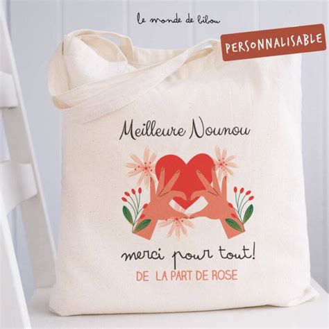 Sac Tote bag personnalisé merci pour tout le Monde de Bibou