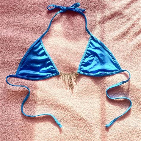 Mini Blue Bra Bikini Top With Dangly Rhinestone Depop