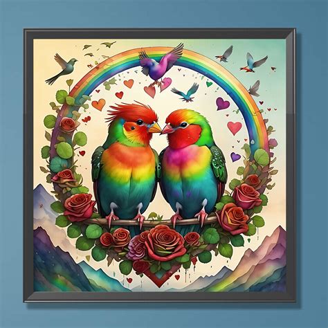 D Diy Full Round Drill Diamond Painting Rainbow Wings Parrot Kit Decor