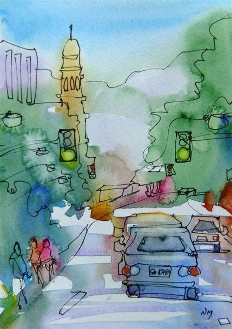 Simple Cityscape Art Painting Watercolor Art Colorful Art