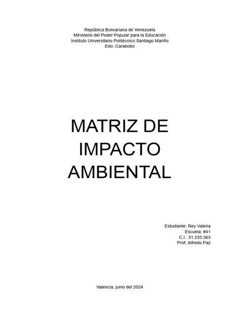 Informe De Matriz De Impacto Ambiental Descargar Gratis Pdf Entorno Natural Matriz