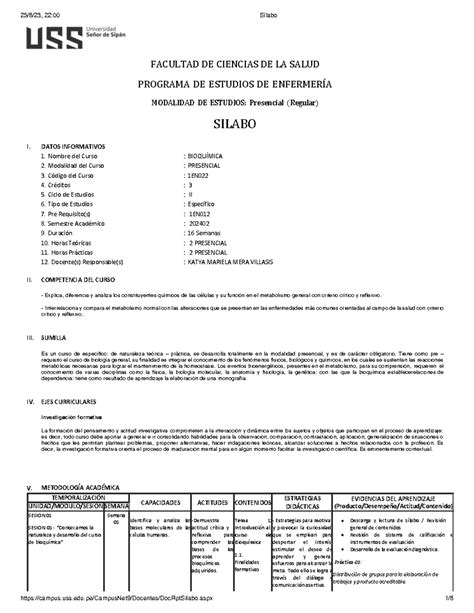 Sílabo 2024 I Silabo del curso FACULTAD DE CIENCIAS DE LA SALUD