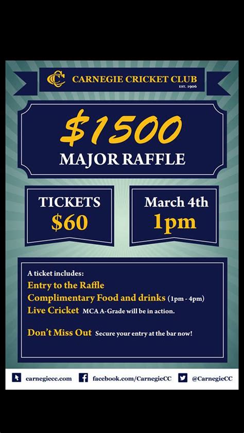 Carnegie CC Major Raffle Draw This Sunday The 4th Of March At 1pm