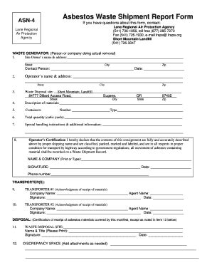 Fillable Online Co Lane Or Asbestos Waste Shipment Report Form Lane