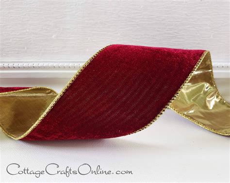 Christmas Wired Ribbon 2 12 Burgundy Red Velvet Gold Etsy Christmas Wired Ribbon Wired