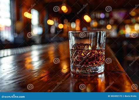 Elegant Bourbon In Glass Classic Bar Interior Setting Stock Illustration Illustration Of