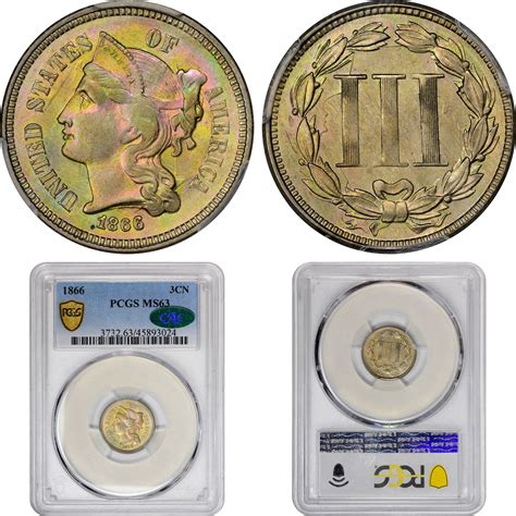 ParadimeCoins 1866 3CN MS63 PCGS CAC Read More At