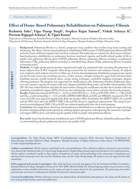 PDF Effect Of Home Based Pulmonary Rehabilitation On Pulmonary Fibrosis