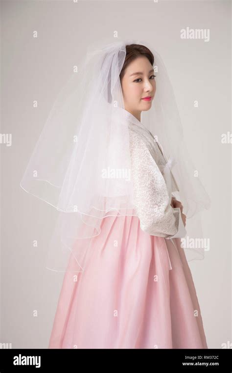 Korean Beauty Concept Photo Young Beautiful Woman Wearing Hanbok