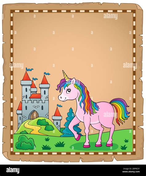 Happy Unicorn Topic Parchment 4 Picture Illustration Stock Photo Alamy