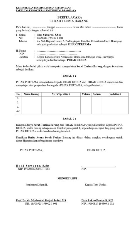 Contoh Surat Berita Acara Serah Terima Kendaraan Paling Lengkap Porn