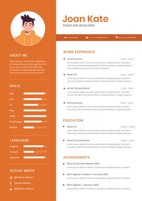 Orange Background Resume Template Vector Free Download