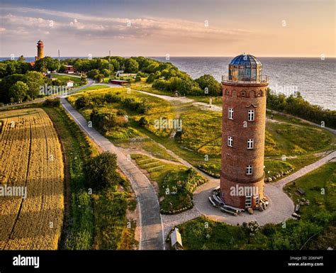 Drone View Of Lighthouses In Sunset From Northern Part Of Island Of