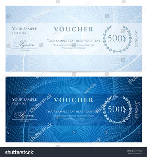 Gift Certificate Voucher Coupon Template With Blue Guilloche Pattern