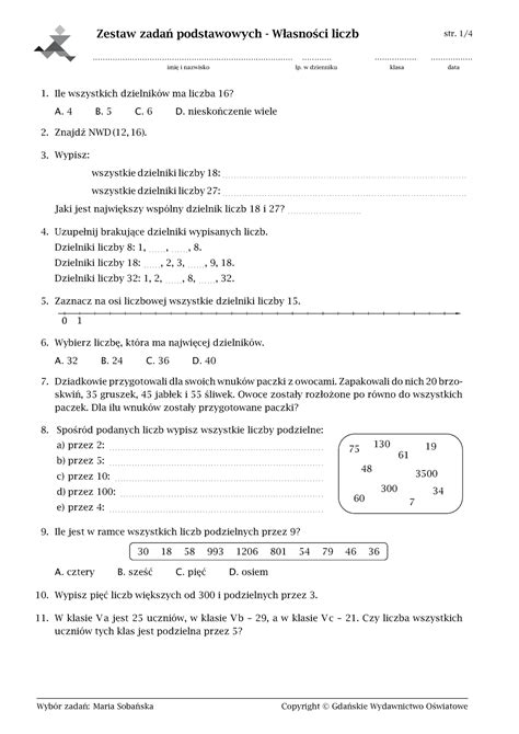 Zestaw Zada Podstawowych W Asno Ci Liczb Naturalnych Zestaw Zada