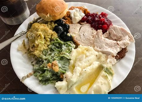 Big Thanksgiving Home Cooked Dinner On White Plate Stock Image Image