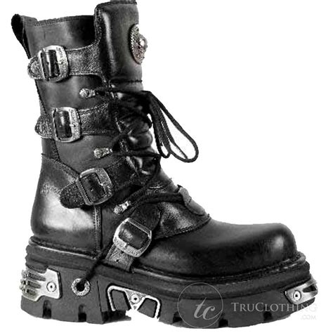 M373 S4 Newrock New Rock Metallic High Boots Black Leather Goth Biker