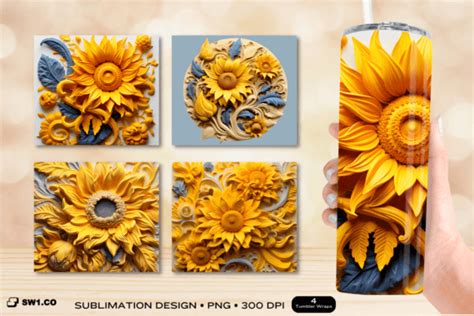 3d Sunflower Tumbler Wrap Sublimation Graphic By Sw1co Design