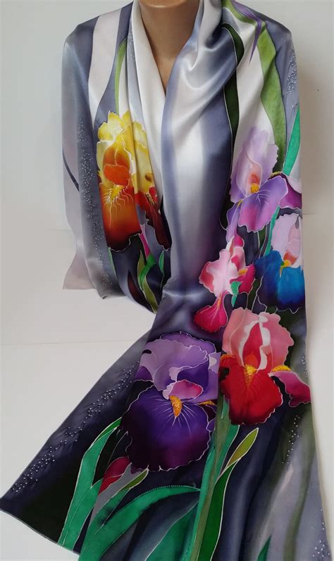 Hand Painted Silk Scarf Irises Batik Gift Etsy