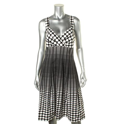 Calvin Klein 9839 Womens Bw Polka Dot Sleeveless Casual Dress 2 Bhfo