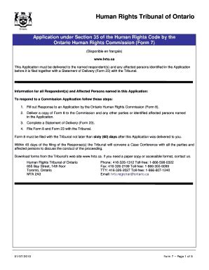 Fillable Online Form 7 Pdf The Human Rights Tribunal Of Ontario Fax