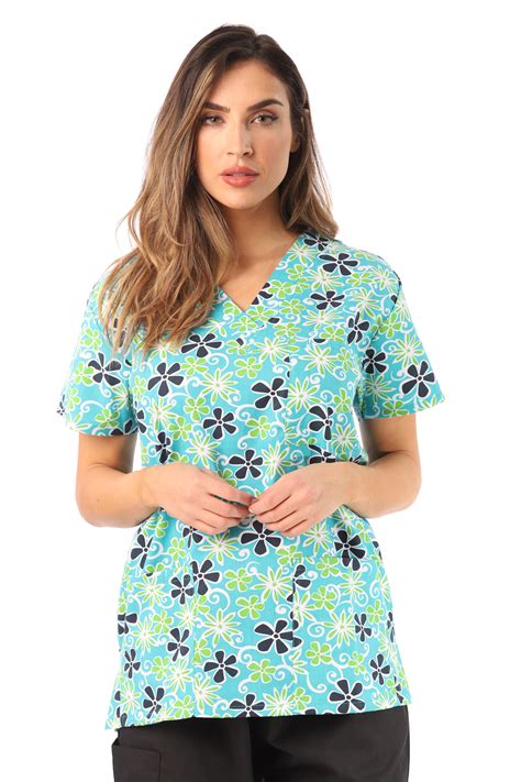 Just Love Just Love Womens Scrub Tops Scrubs Pink Flower Green