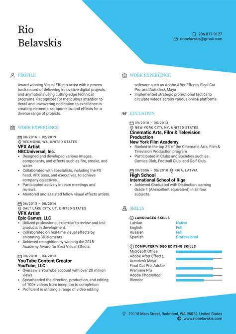 Vfx Artist Resume Template Free Download Printable Templates