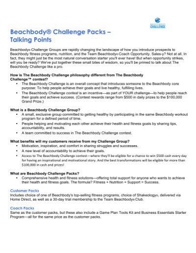 Beachbody Challenge Packs Talking Points Coach