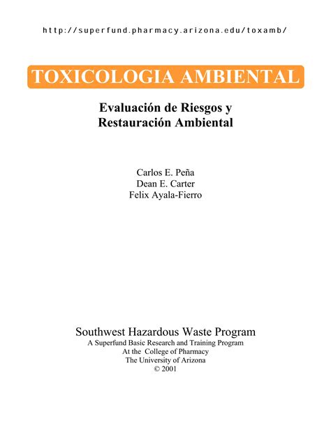 Toxicología Ambiental Evaluación De Riesgos Y Restauración Ambiental Pdf