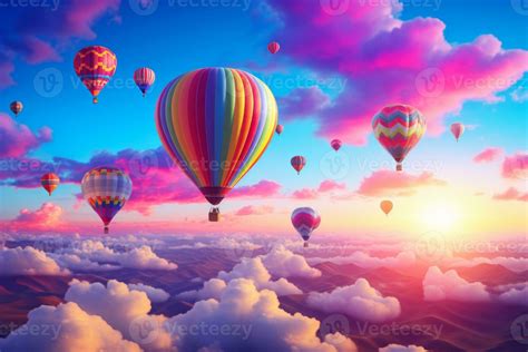 Vibrant sky background with colorful hot air balloons. Generative AI ...