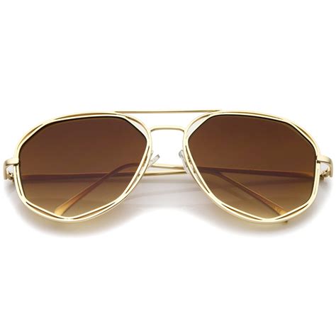 Geometric Hexagonal Laser Cut Flat Lens Aviator Sunglasses Zerouv