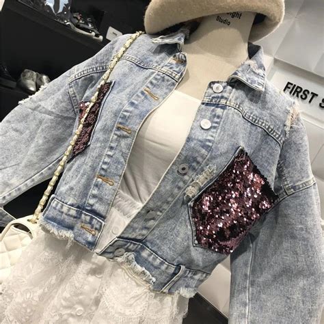 Denim Jacket With Glitter Pockets Clothes For Women Fashion Clothes Women Embroidered Denim