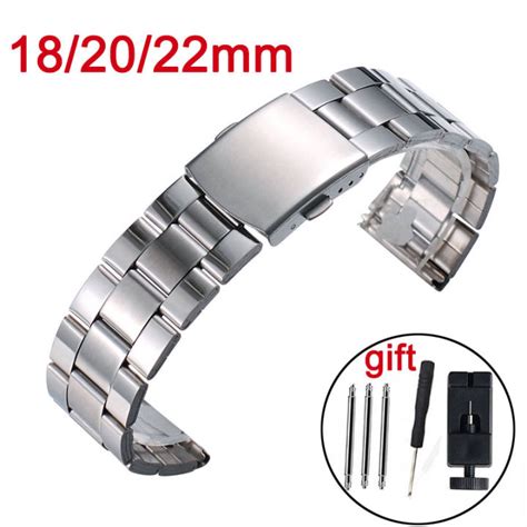 18mm 20mm 22mm Stainless Steel Watch Strap Lock Buckle Wrist Belt men ...