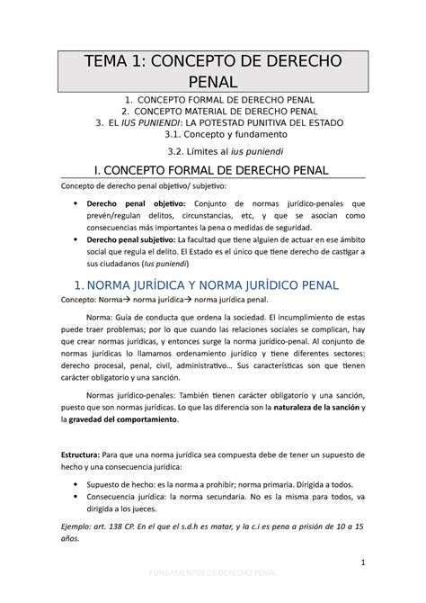 Tema 1 Fundamentos De Derecho Penal Tema 1 Concepto De Derecho Penal