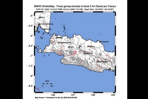 Bmkg Gempa Dangkal Di Darat Magnitudo 2 9 Guncang Barat Laut Cianjur